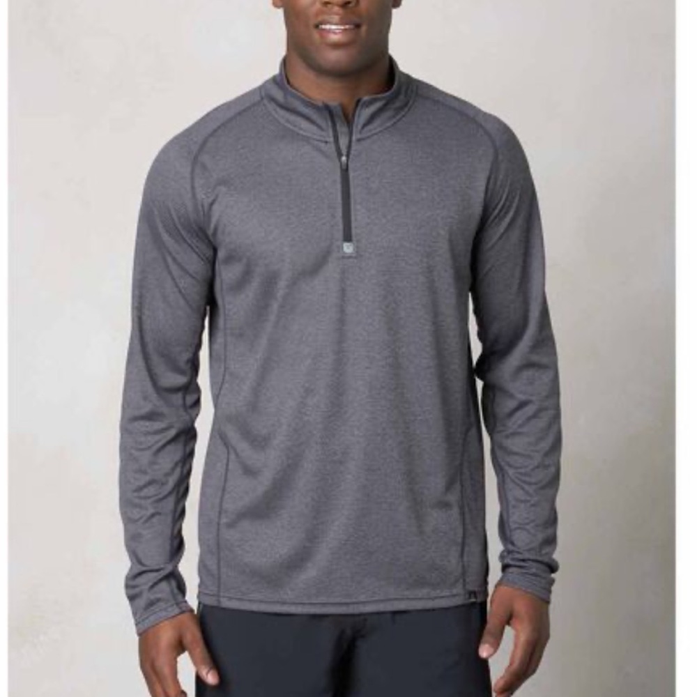 Prana Breathe Men's Orion 1/4 Zip Pullover Heather Gray  Long Sleeve Top Size XL